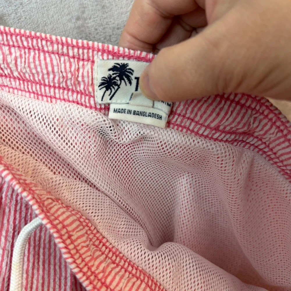 Trunks Surf‎ & Swim Co Swim Trunks Mens Seersucker XXL Pink Striped Preppy